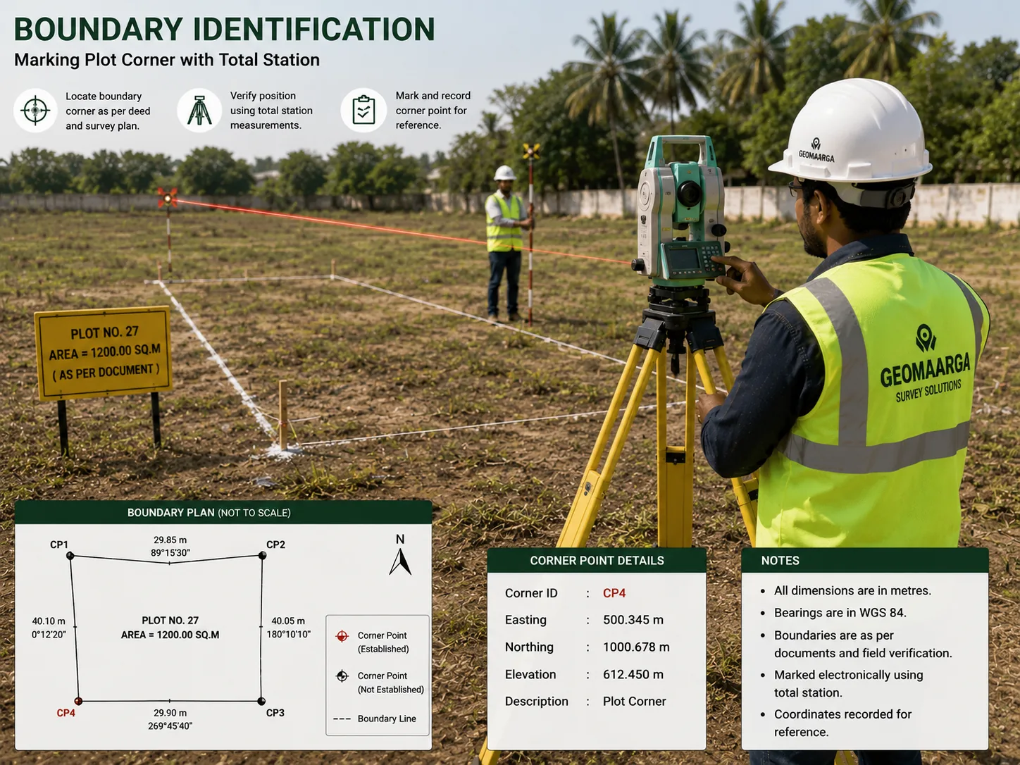 Surveyor marking a plot corner on a development site
